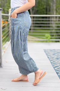Stripe Chambray Pants - Pin Stripe Denim