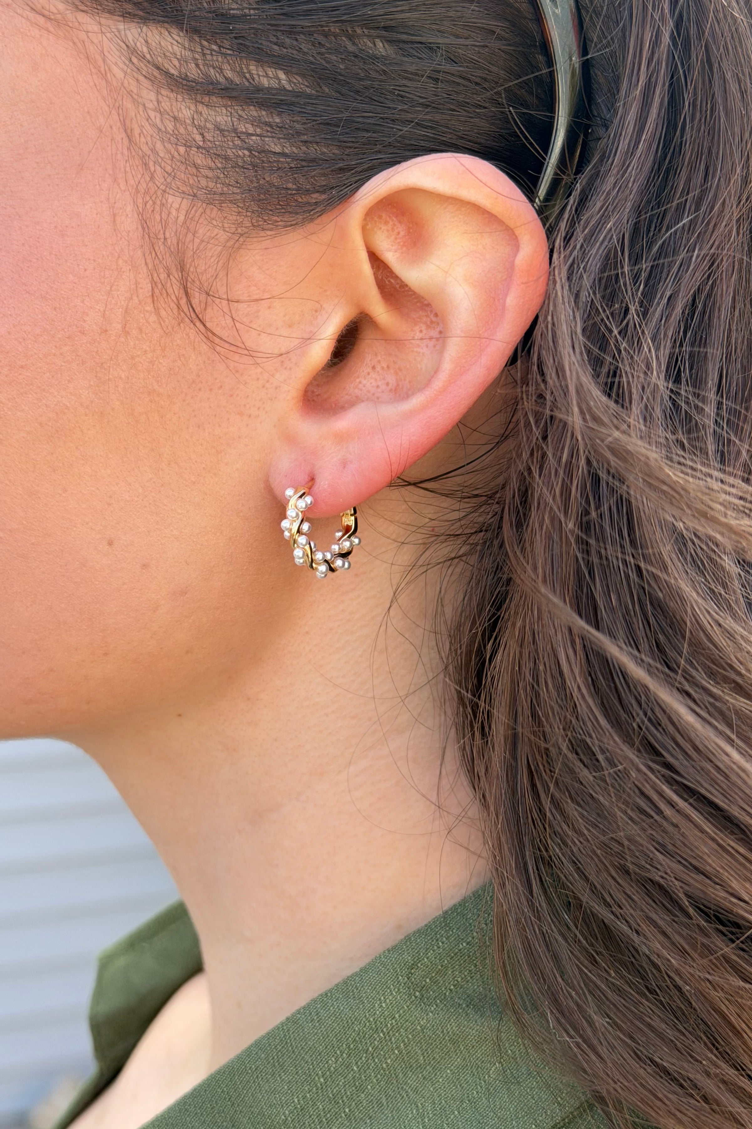 Elegant French Inspired Pearl Hoop Earrings
