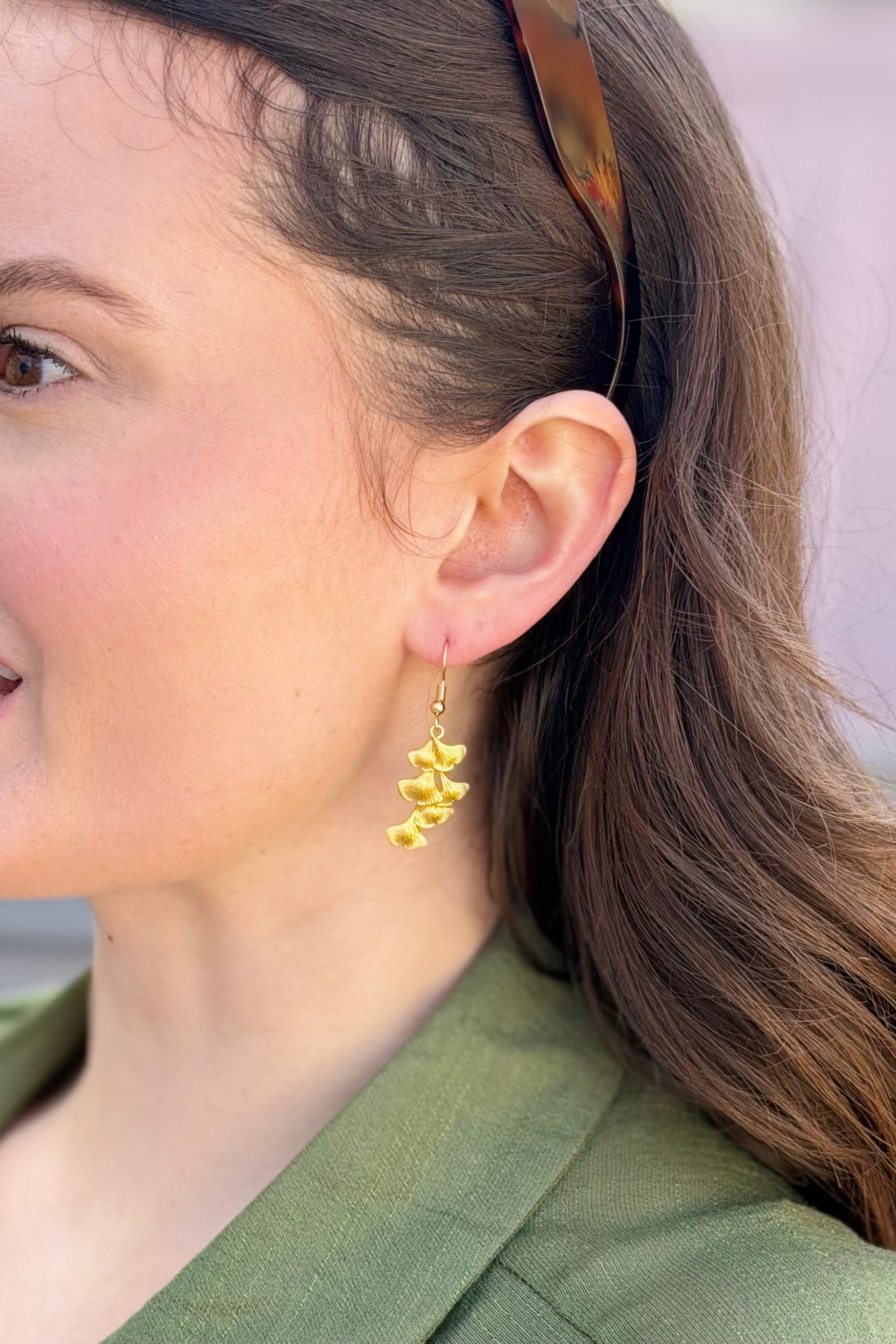 Vintage Inspired Ginkgo Leaf Tassel Dangle Earrings