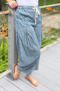 Stripe Chambray Pants - Pin Stripe Denim