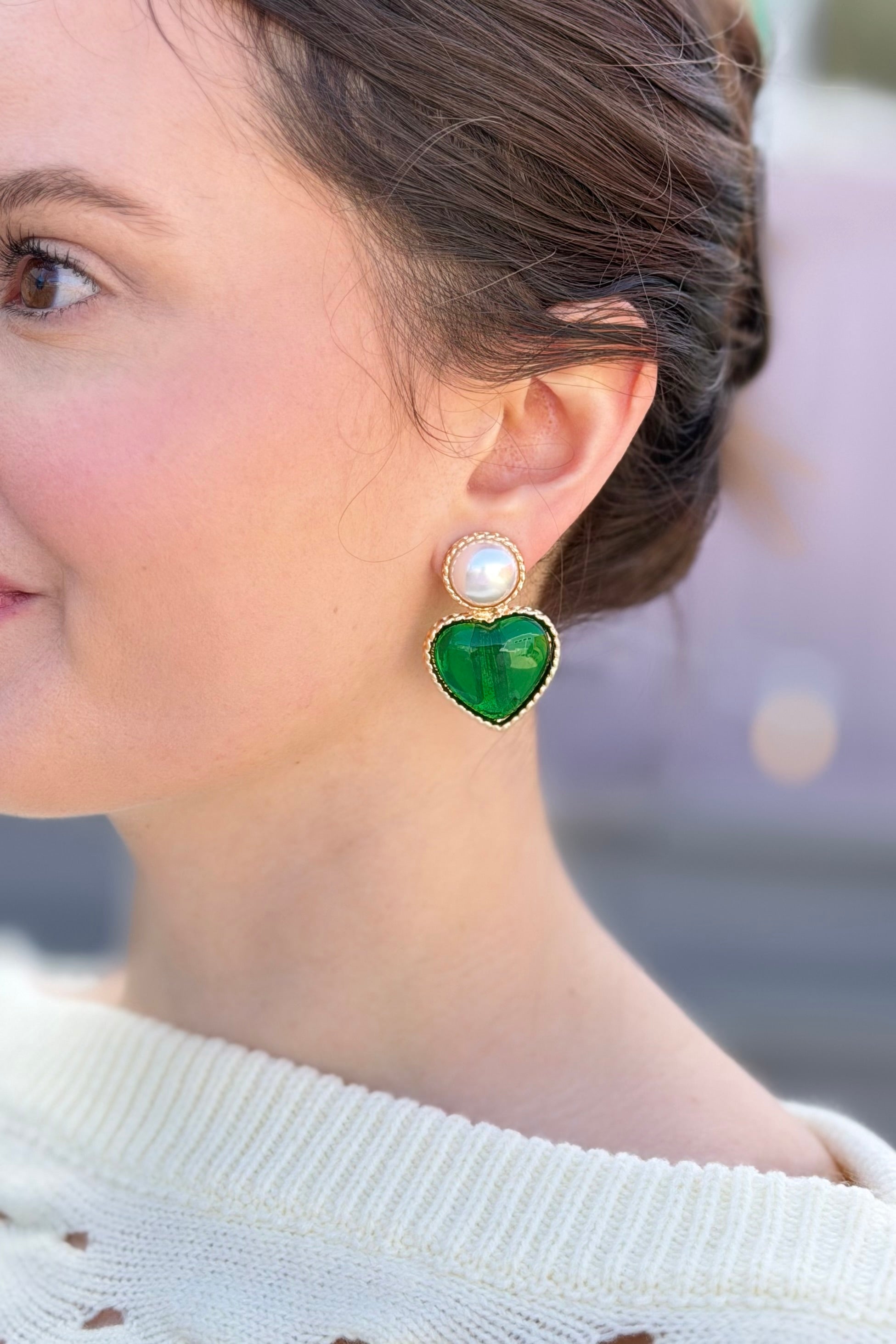 Heart-Shaped Gemstone Earrings with Vintage Flair