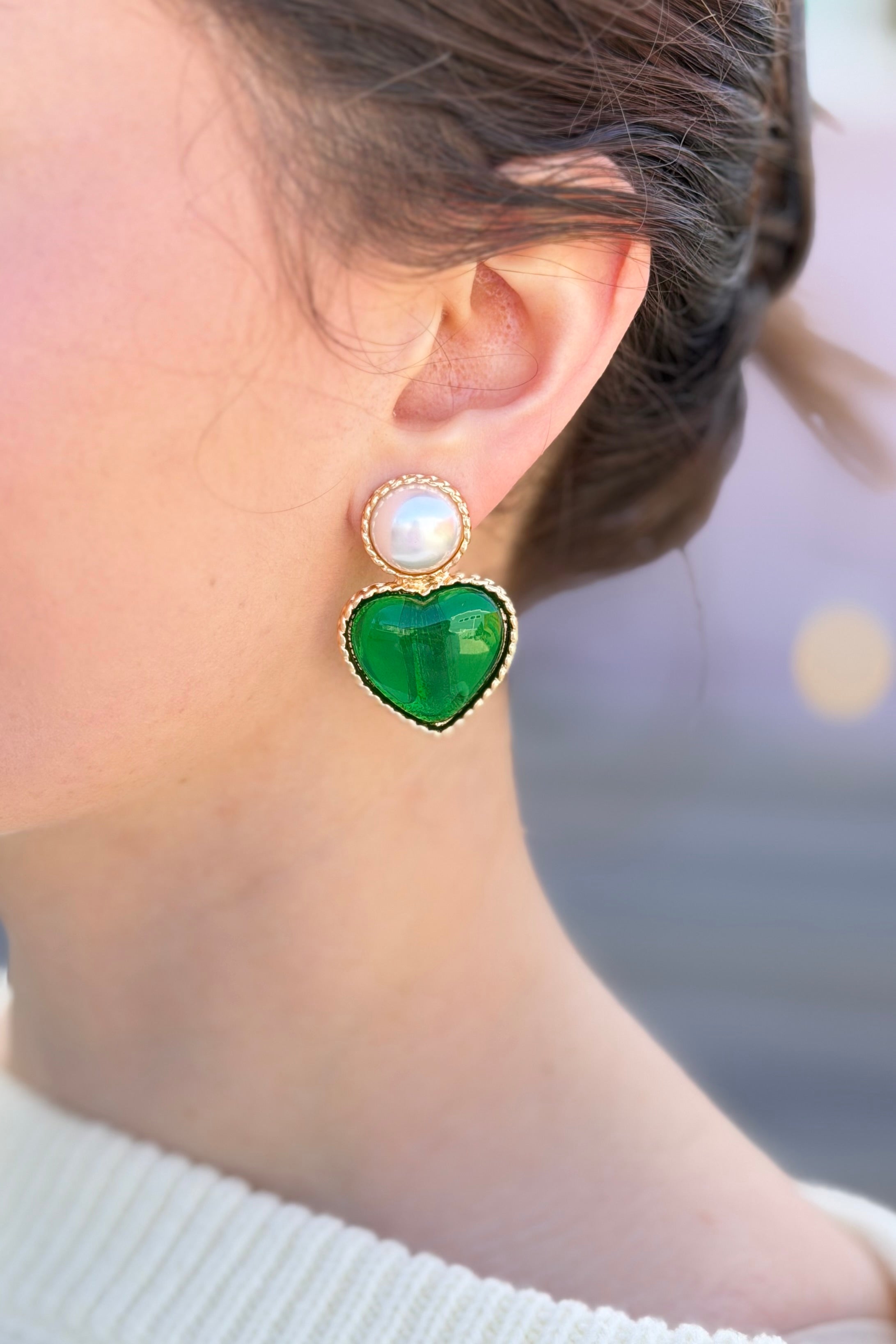 Heart-Shaped Gemstone Earrings with Vintage Flair