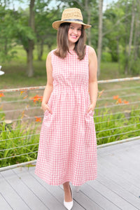 Gingham Sleeveless Midi Dress - Pink