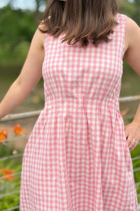 Gingham Sleeveless Midi Dress - Pink