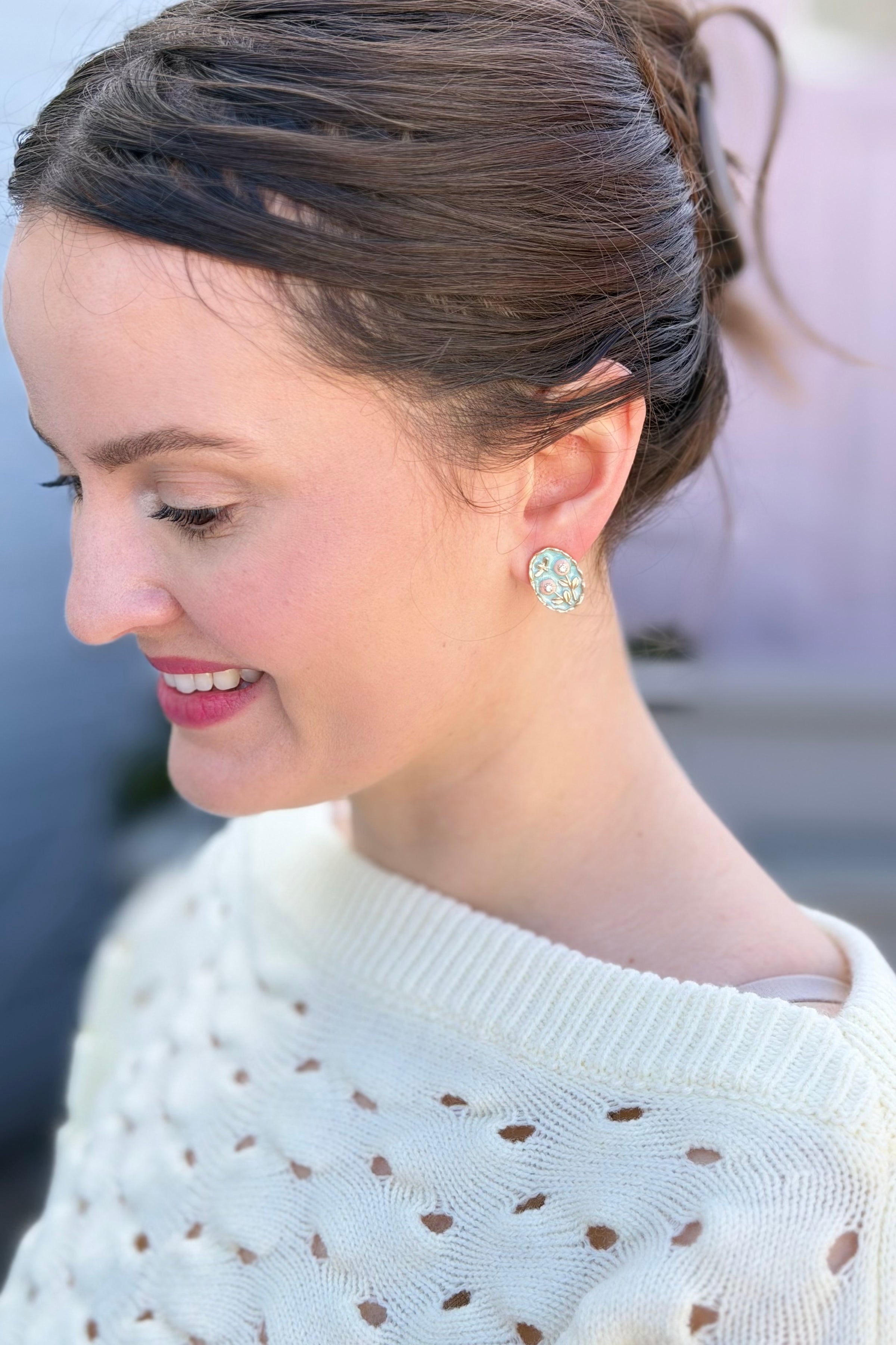 Floral Enamel Drop Earrings with Vintage Charm