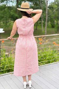 Gingham Sleeveless Midi Dress - Pink