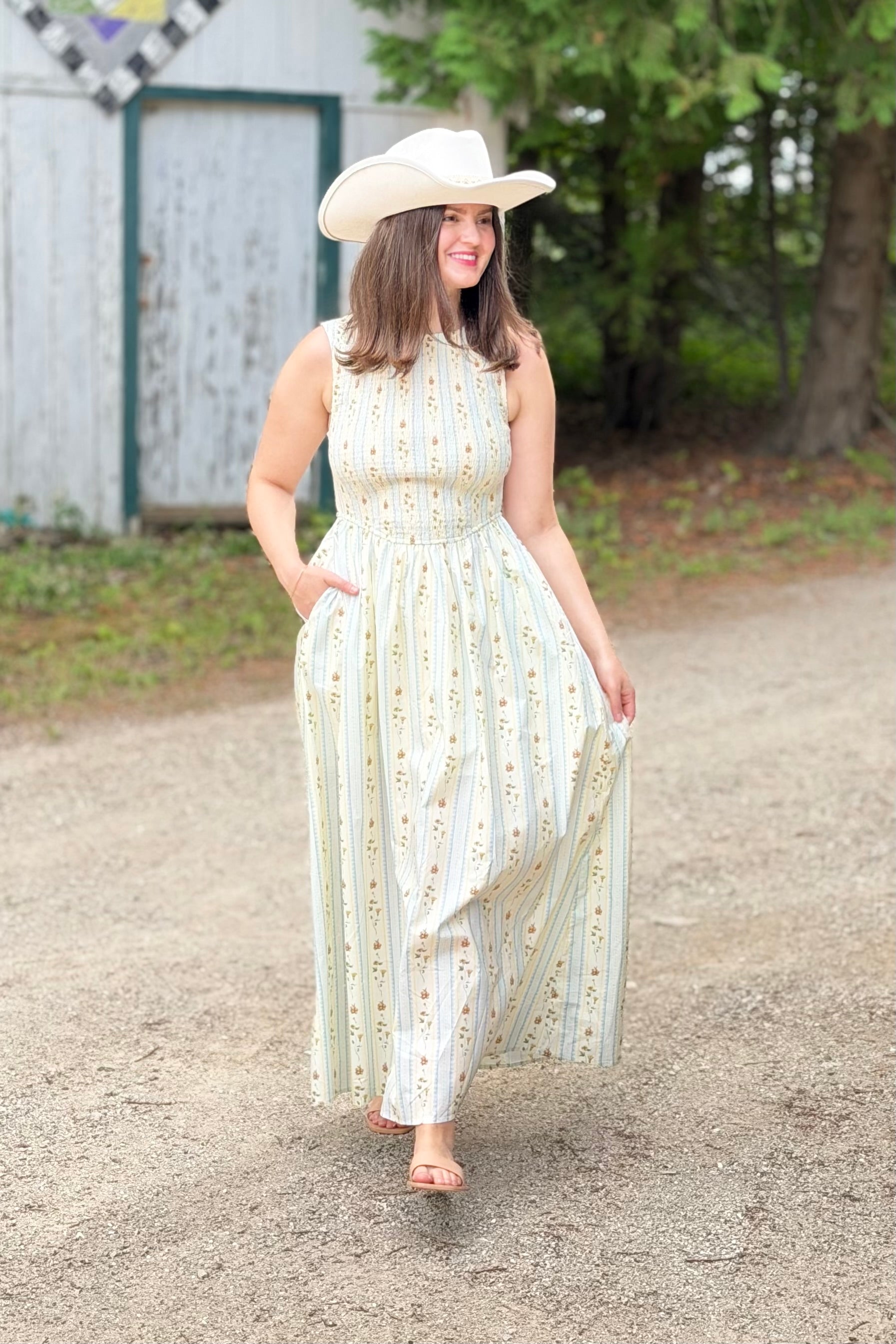 Floral Smocked Maxi Dress - Chambray