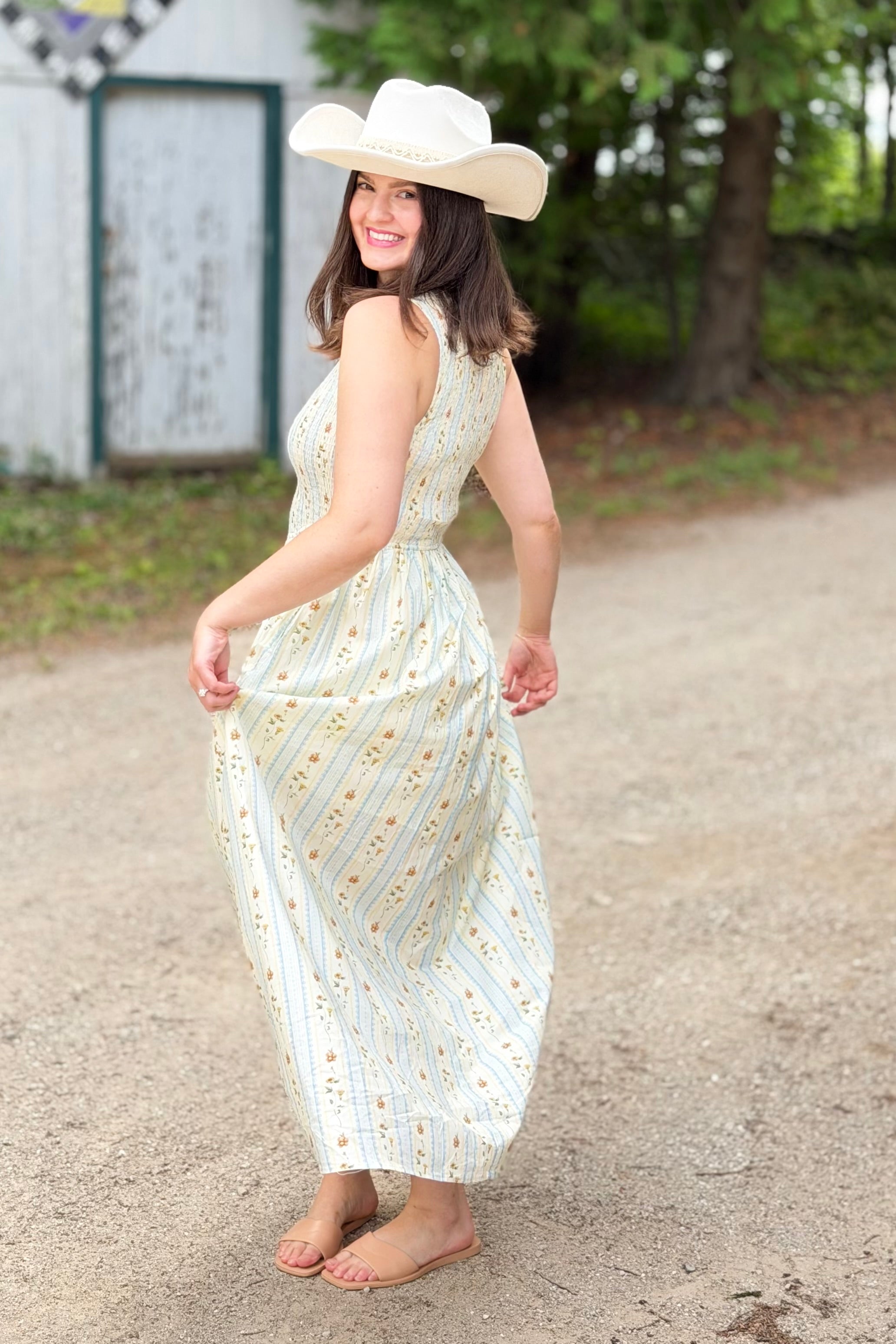 Floral Smocked Maxi Dress - Chambray