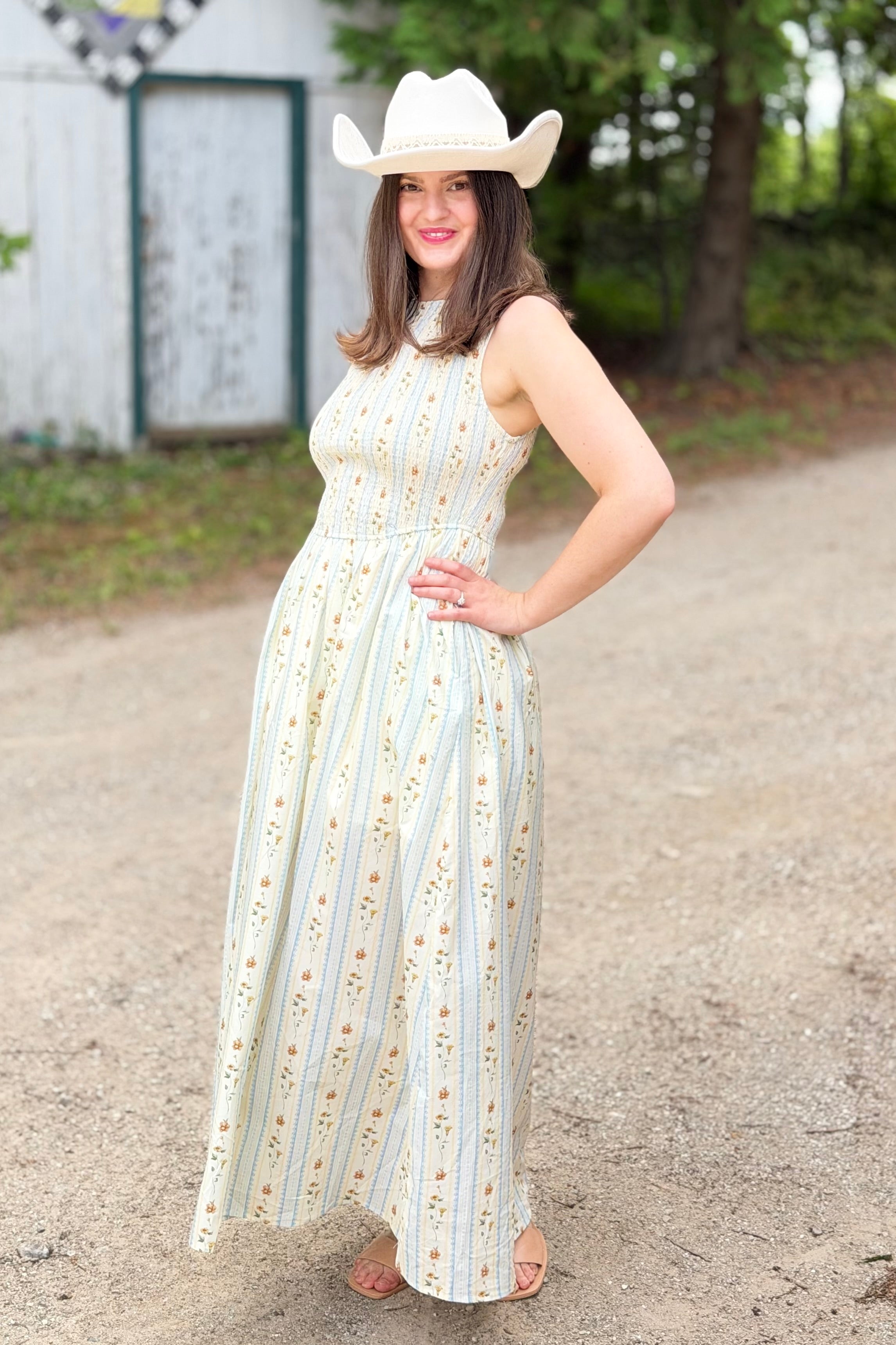 Floral Smocked Maxi Dress - Chambray