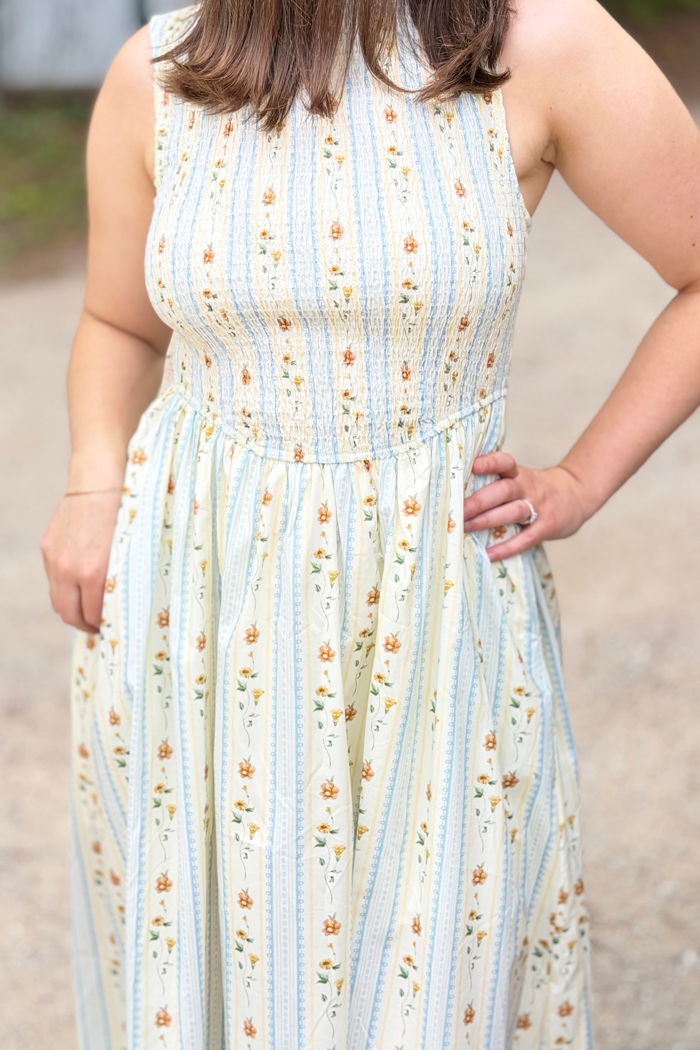 Floral Smocked Maxi Dress - Chambray