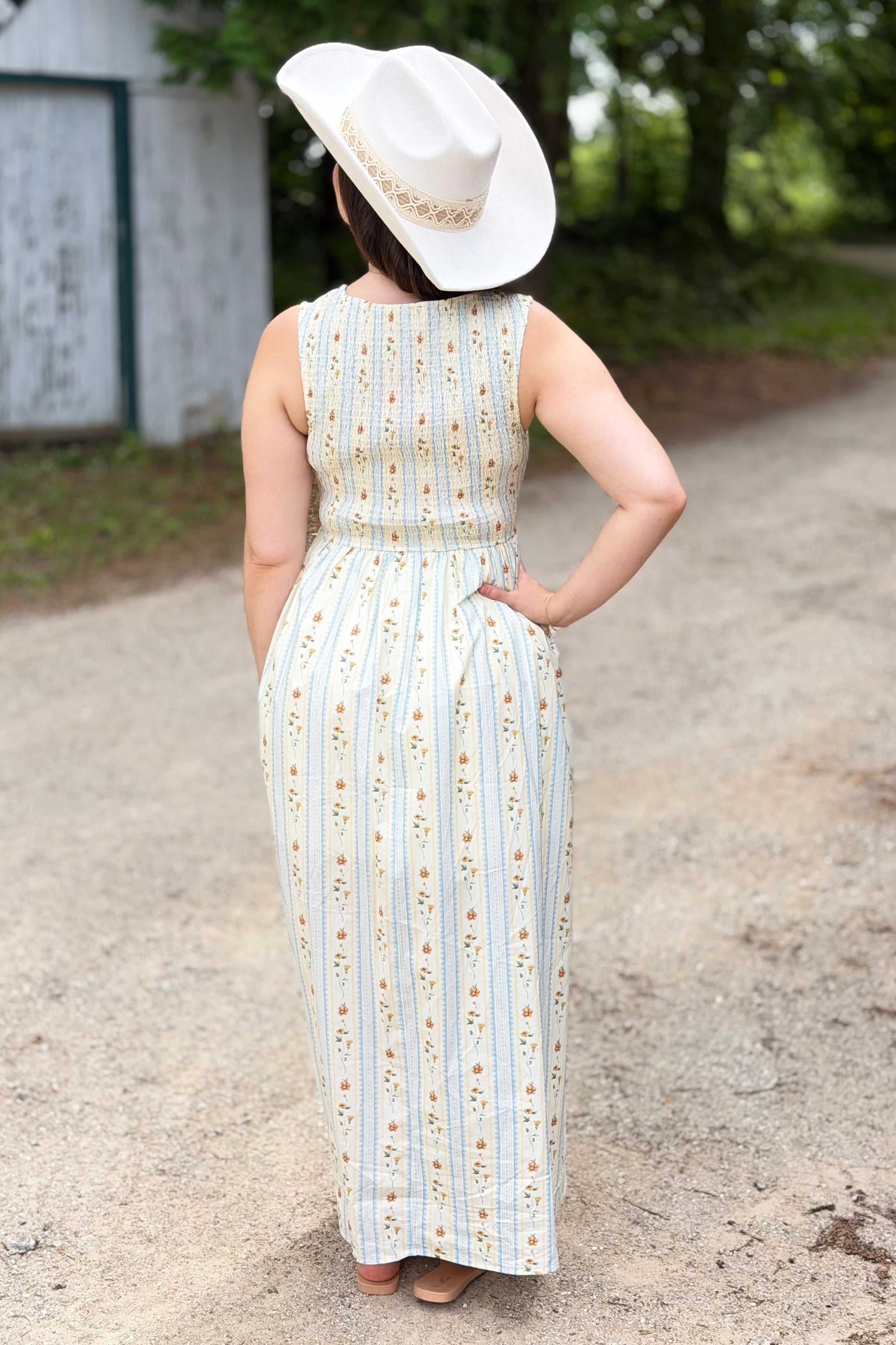 Floral Smocked Maxi Dress - Chambray