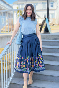 Flare Denim Embroidered Skirt