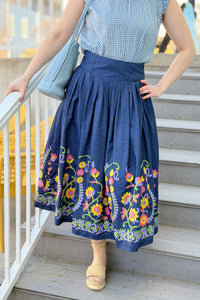 Flare Denim Embroidered Skirt