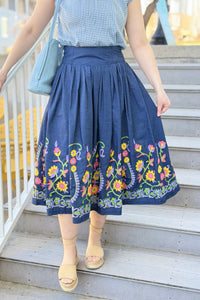 Flare Denim Embroidered Skirt