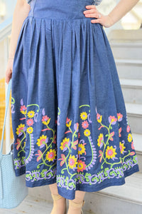 Flare Denim Embroidered Skirt