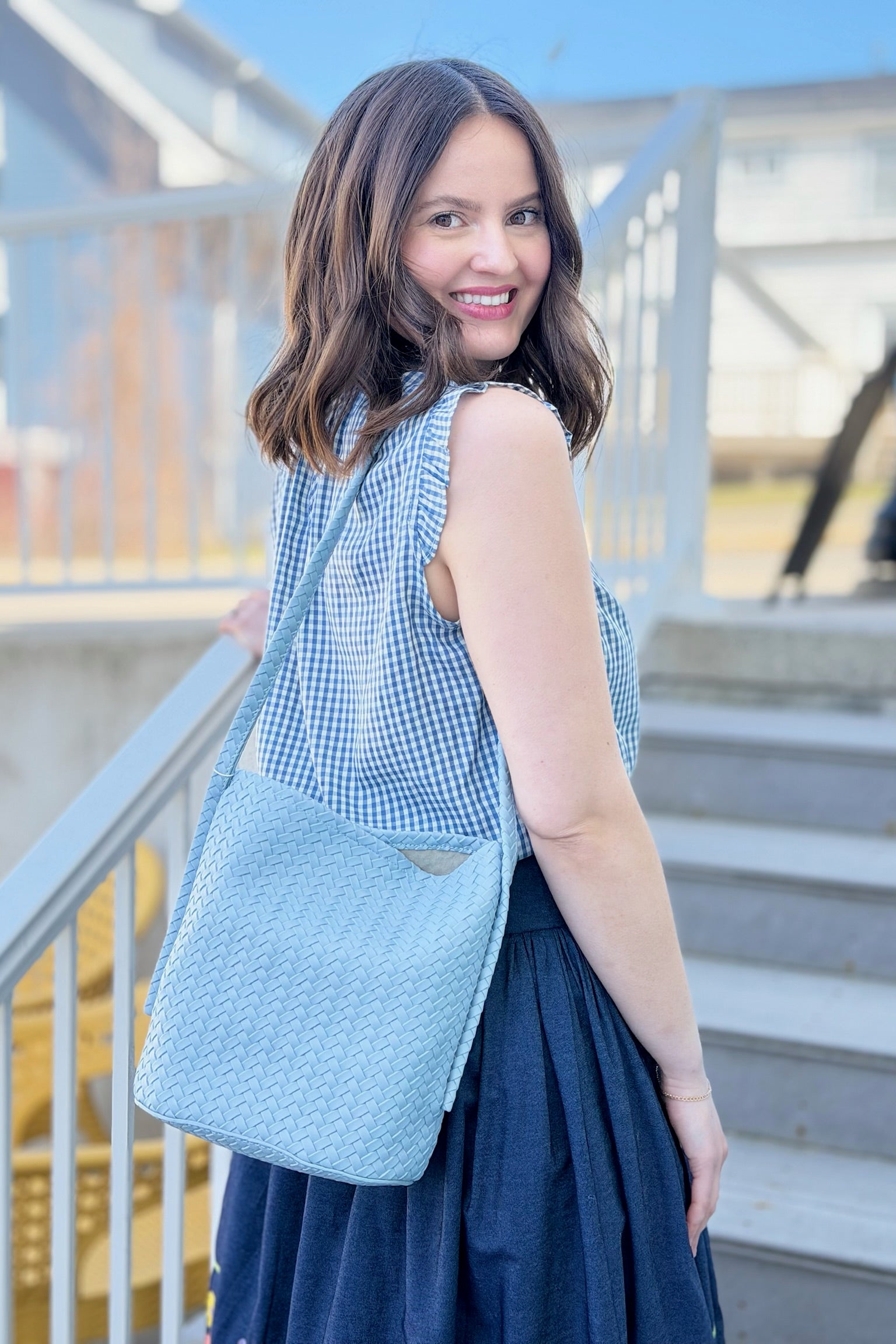 Woven Shoulder Bag - Sky Blue