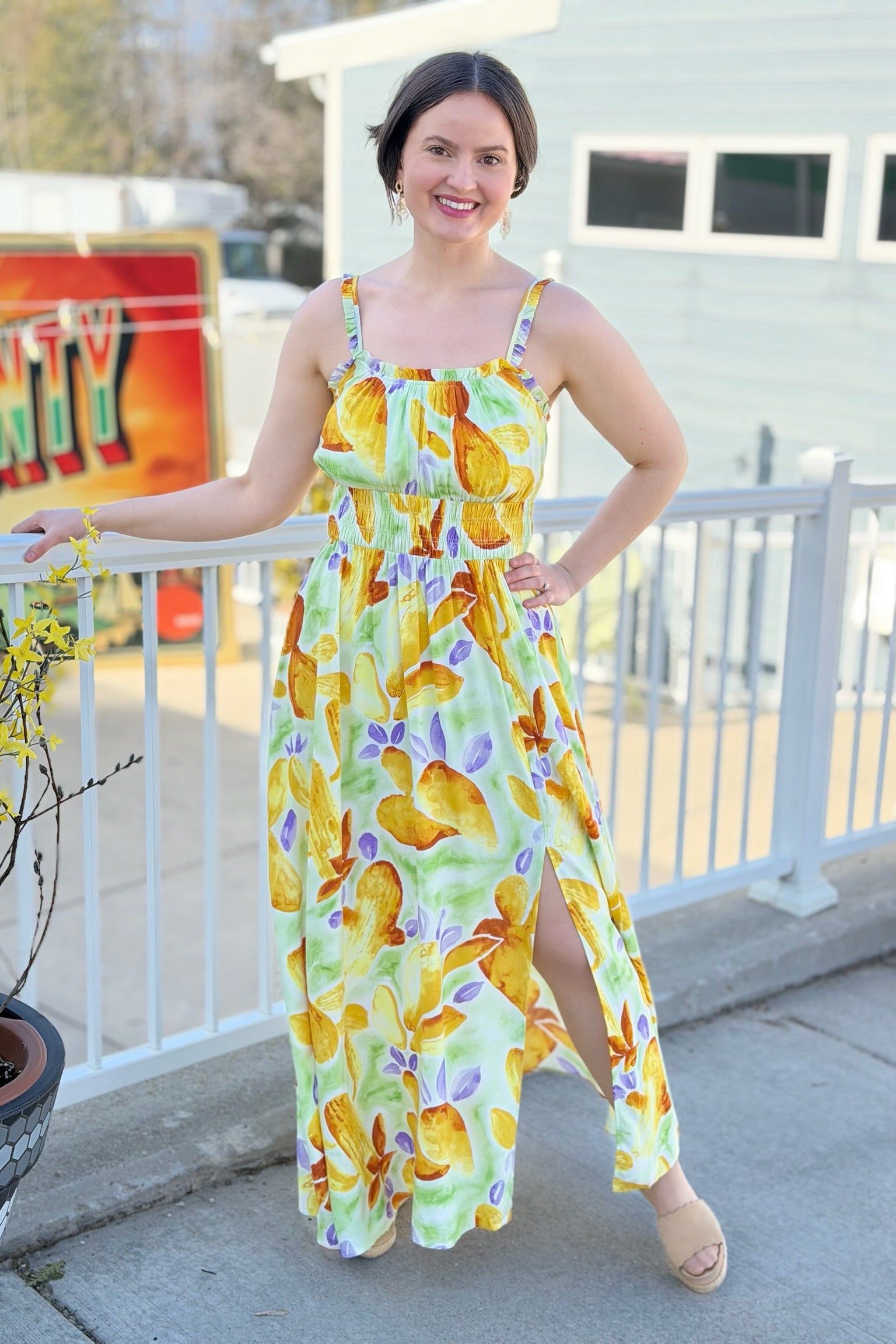 Printed Rayon Challie Maxi Dress - Green