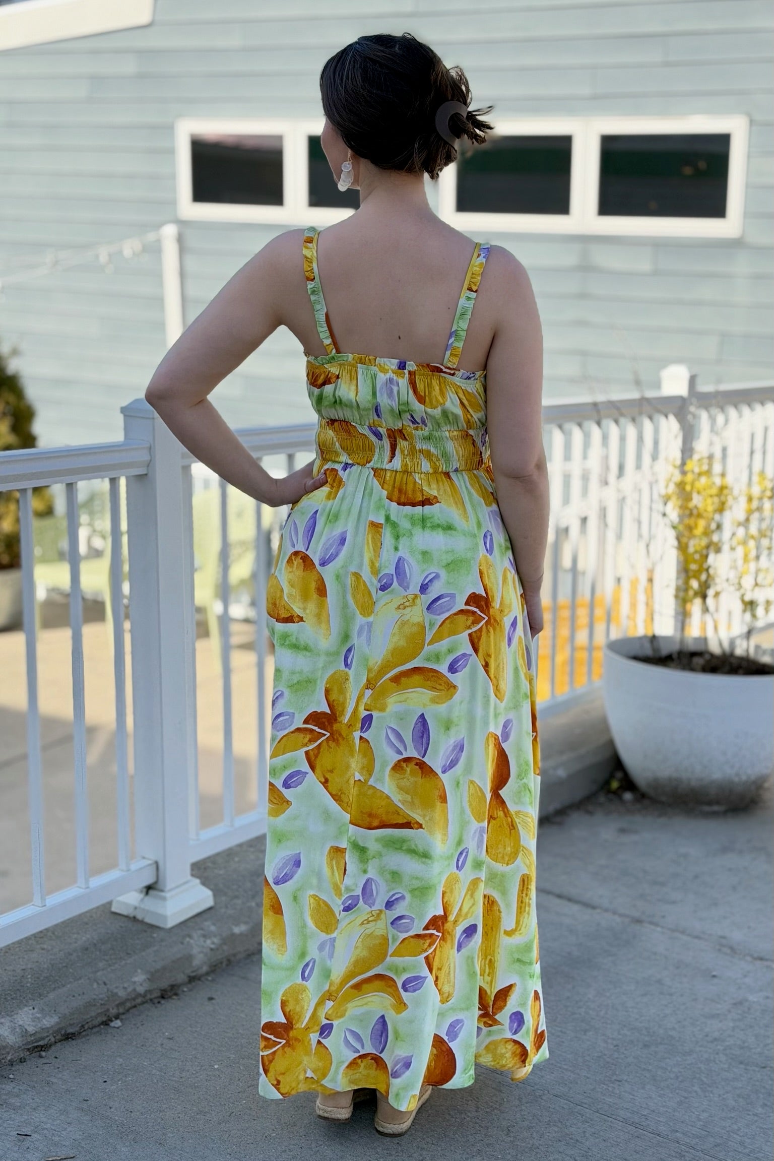 Printed Rayon Challie Maxi Dress - Green