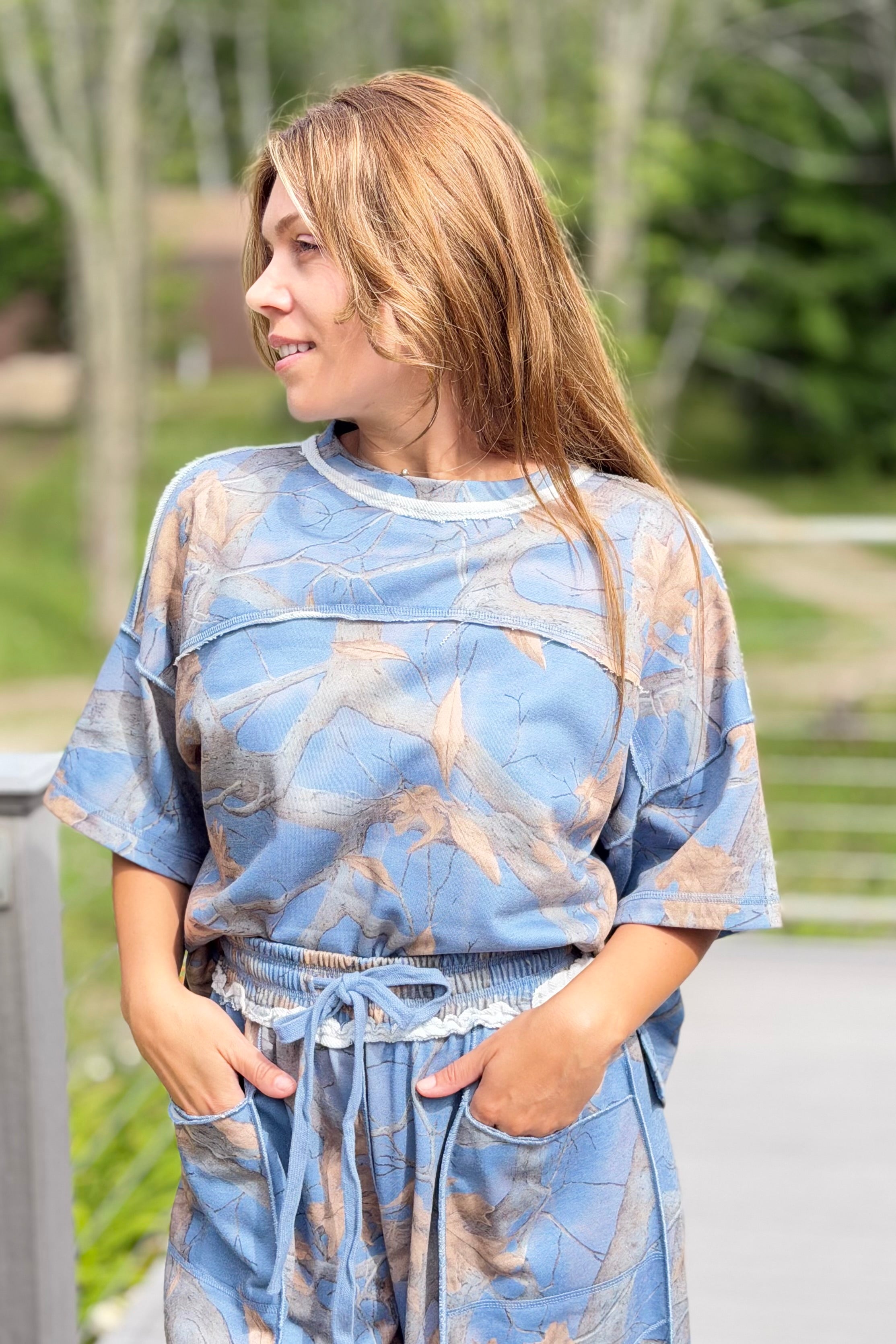 Camo Print Lounge Top - Blue