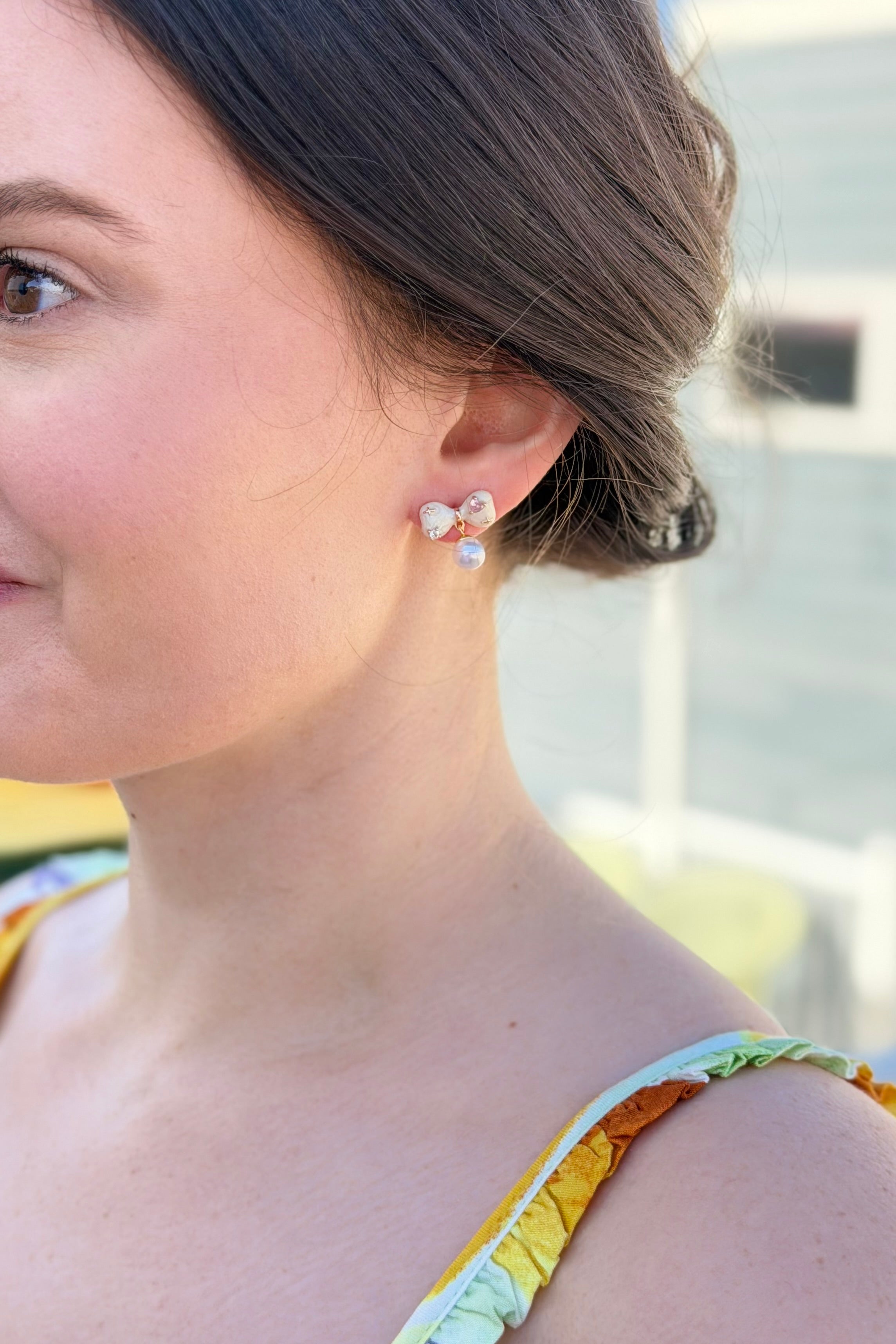 Enamel Cubic Zirconia Bowknot Dangle Earrings