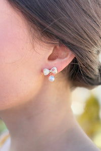Enamel Cubic Zirconia Bowknot Dangle Earrings