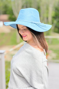 Braided Tassel Fedora Hat - Blue