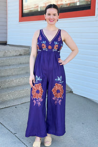 Vintage Floral Jumpsuit - Purple