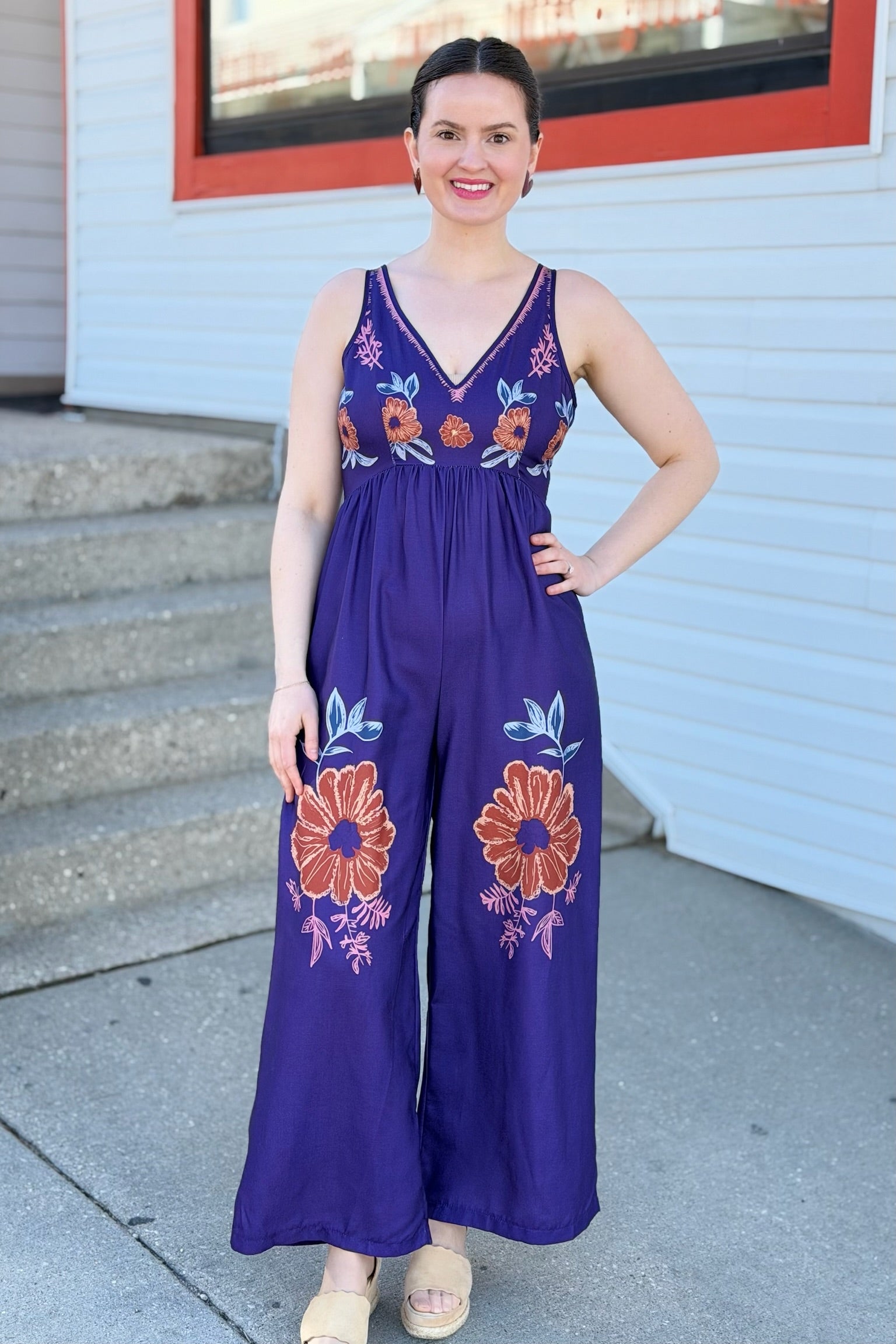 Vintage Floral Jumpsuit - Purple