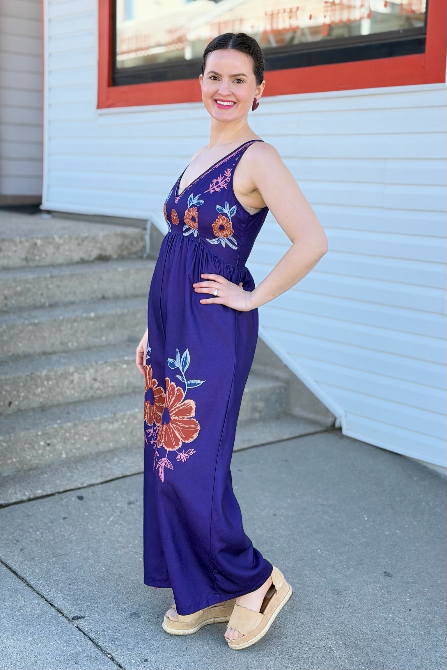 Vintage Floral Jumpsuit - Purple