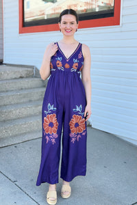 Vintage Floral Jumpsuit - Purple
