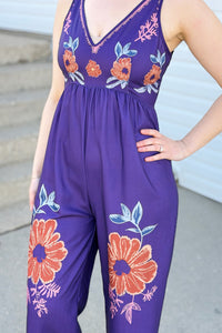 Vintage Floral Jumpsuit - Purple