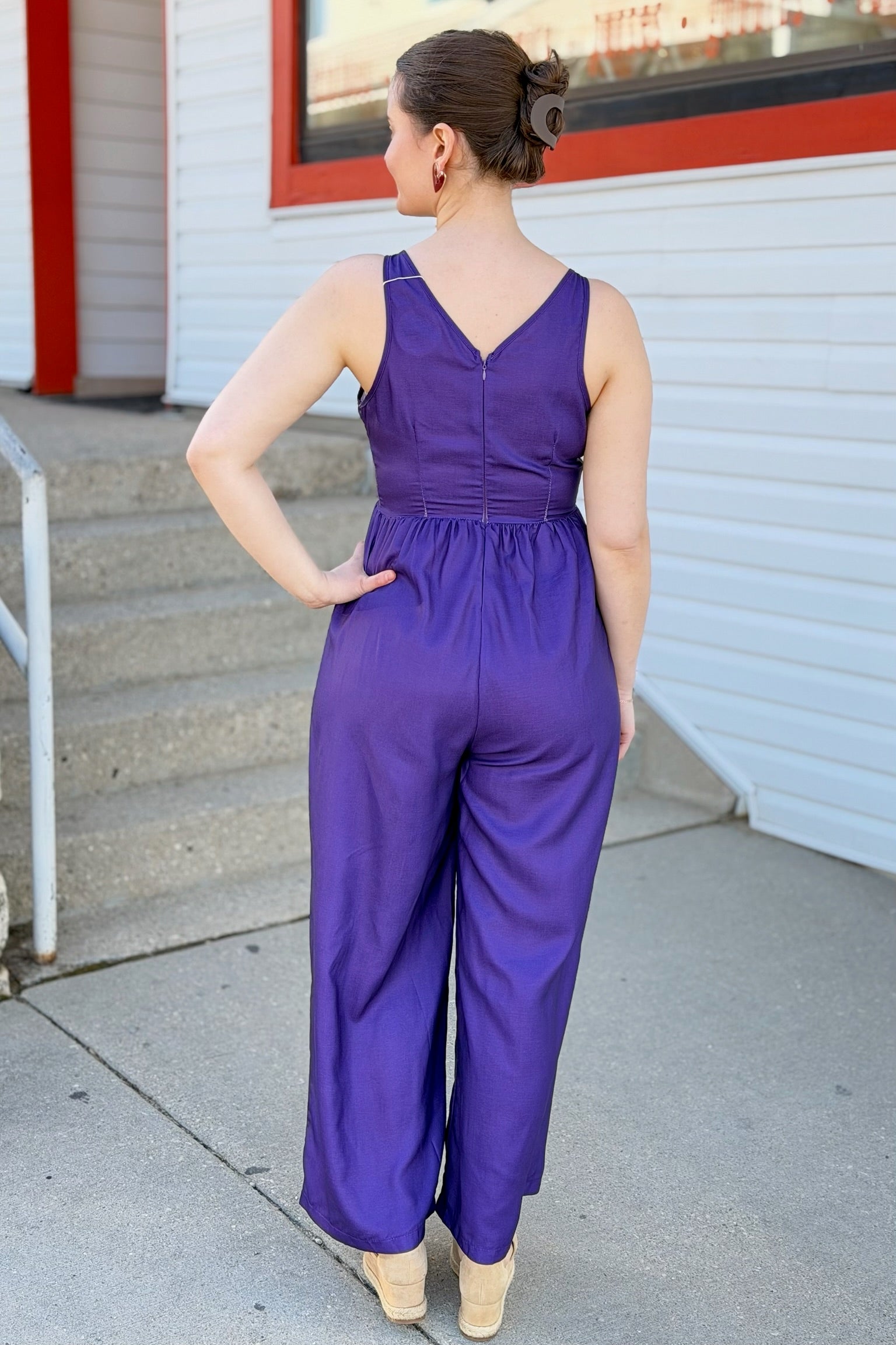 Vintage Floral Jumpsuit - Purple