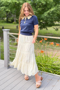 Lace Trim Maxi Skirt - Butter
