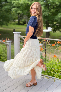 Lace Trim Maxi Skirt - Butter