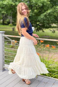 Lace Trim Maxi Skirt - Butter