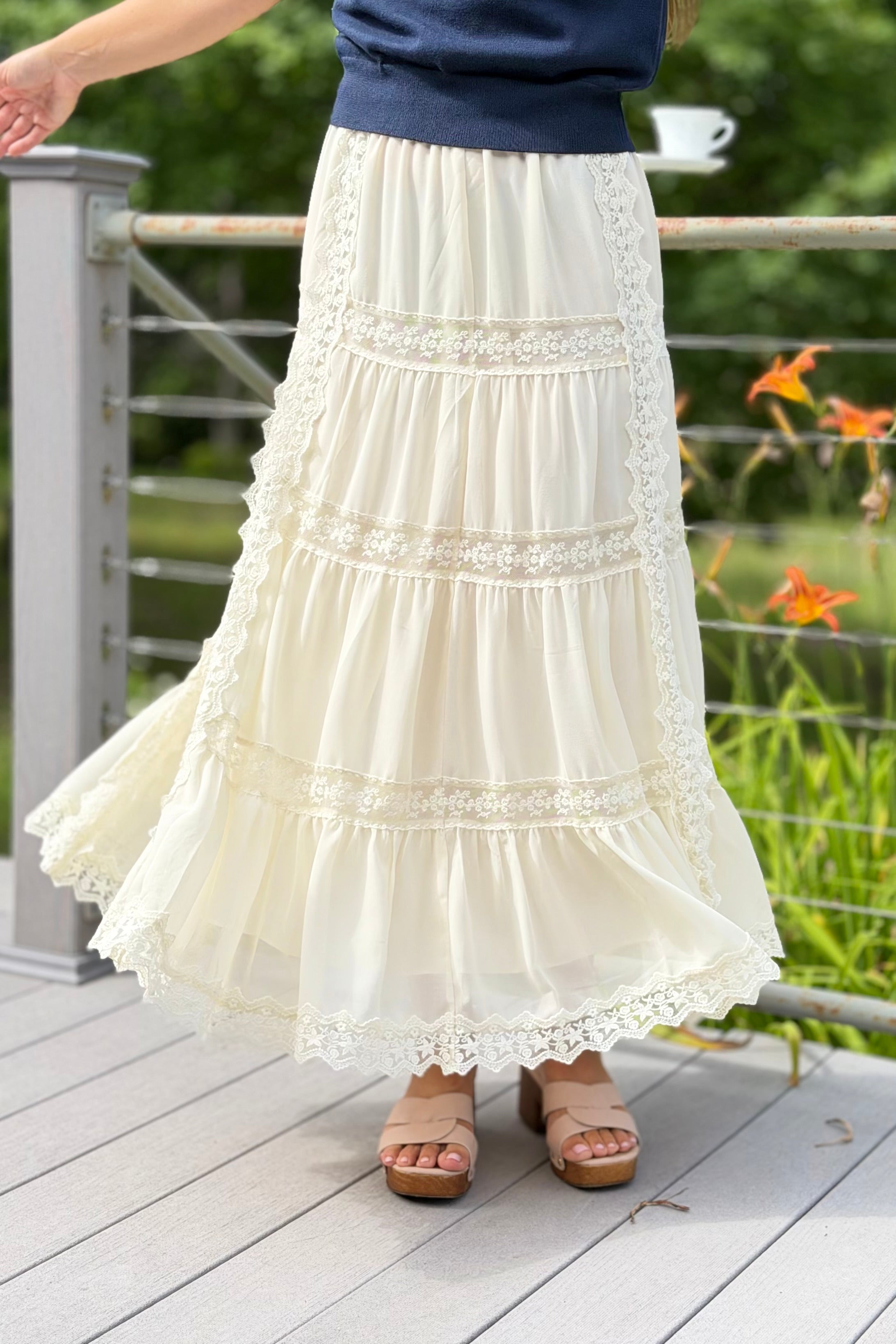 Lace Trim Maxi Skirt - Butter