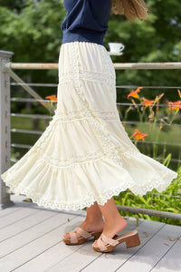 Lace Trim Maxi Skirt - Butter