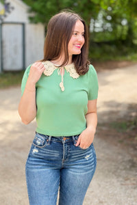 Crochet Collar Knit Top - Jade