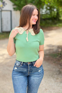 Crochet Collar Knit Top - Jade