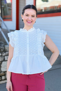Eyelet Button Peplum Top - Off White