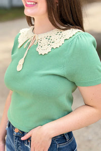 Crochet Collar Knit Top - Jade