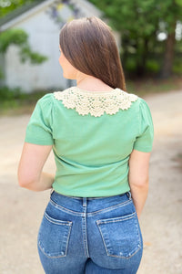 Crochet Collar Knit Top - Jade