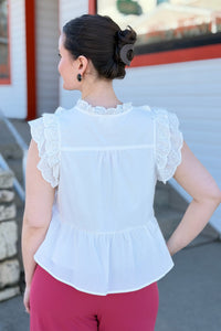 Eyelet Button Peplum Top - Off White