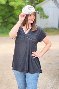Sena V-Neck Lace Top - Black