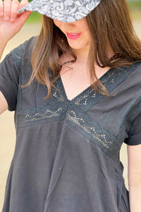 Sena V-Neck Lace Top - Black