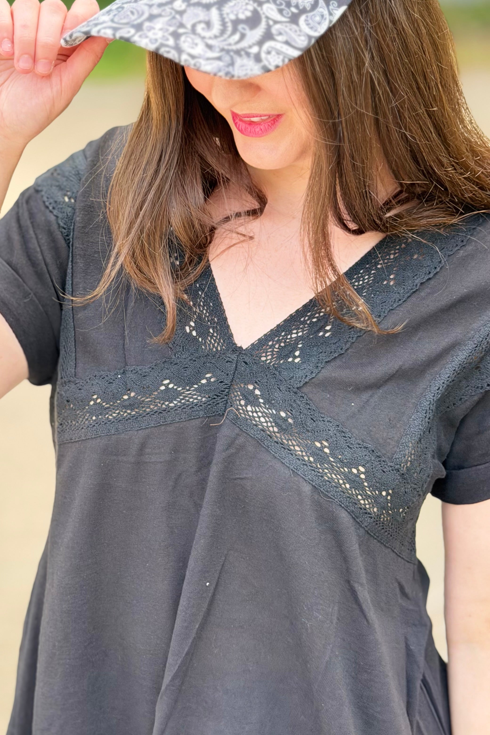 Sena V-Neck Lace Top - Black