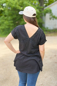 Sena V-Neck Lace Top - Black