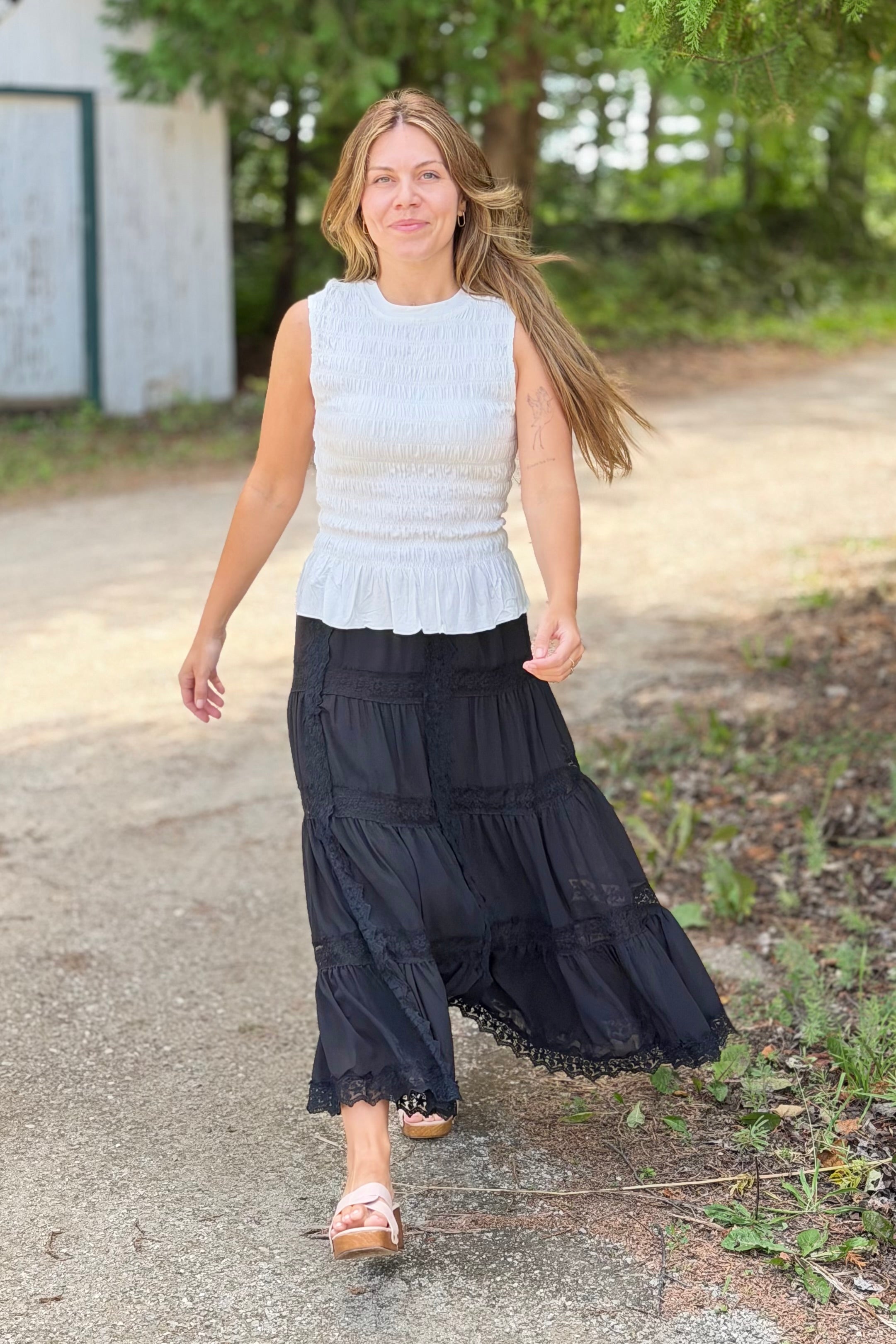 Lace Trim Maxi Skirt - Black