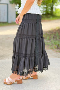 Lace Trim Maxi Skirt - Black