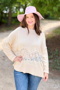 Dropped Shoulder Sweater W/ Lace Detail